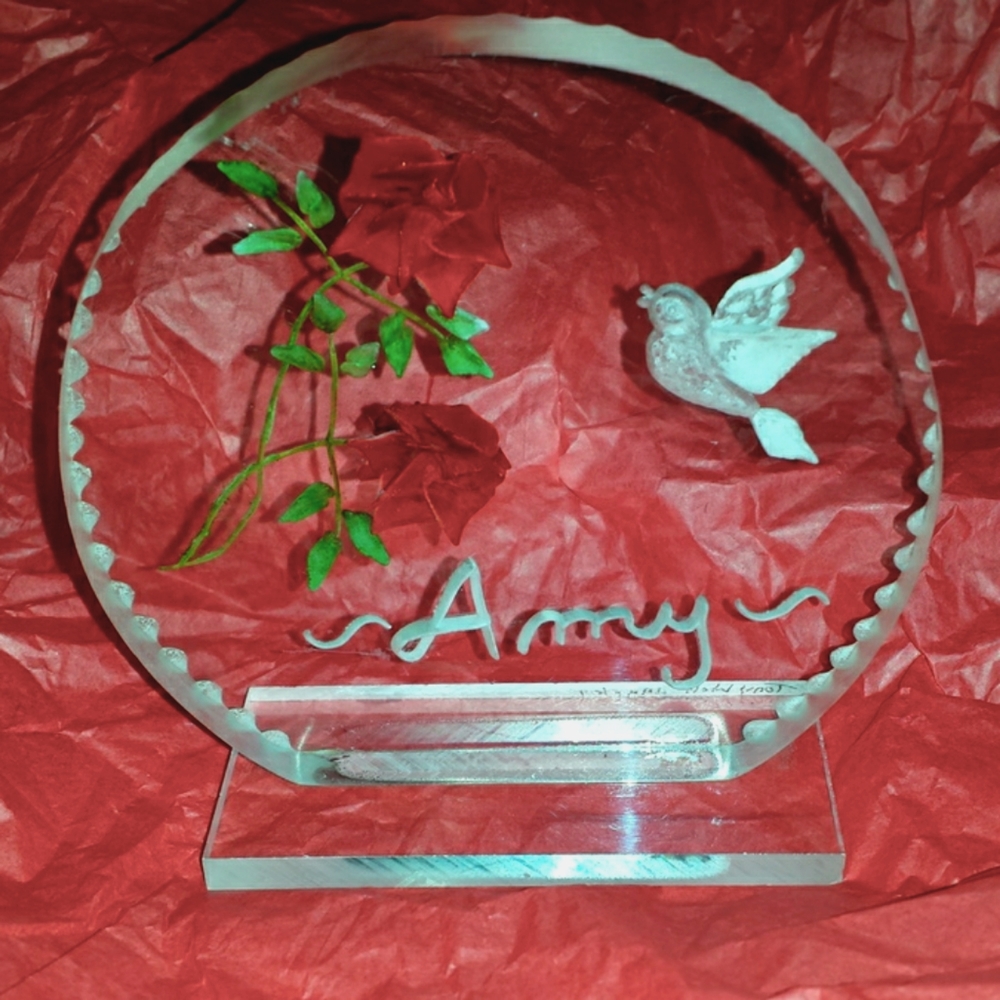 Personalized Amy Plaque with Dove and Rose Detail